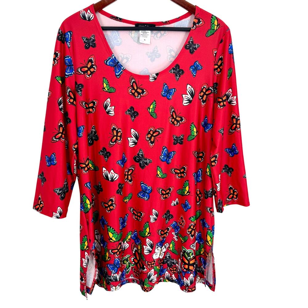 Slinky Sz XL Red Butterfly Insect Super Stretchy Blouse Shirt Top Novelty Unique